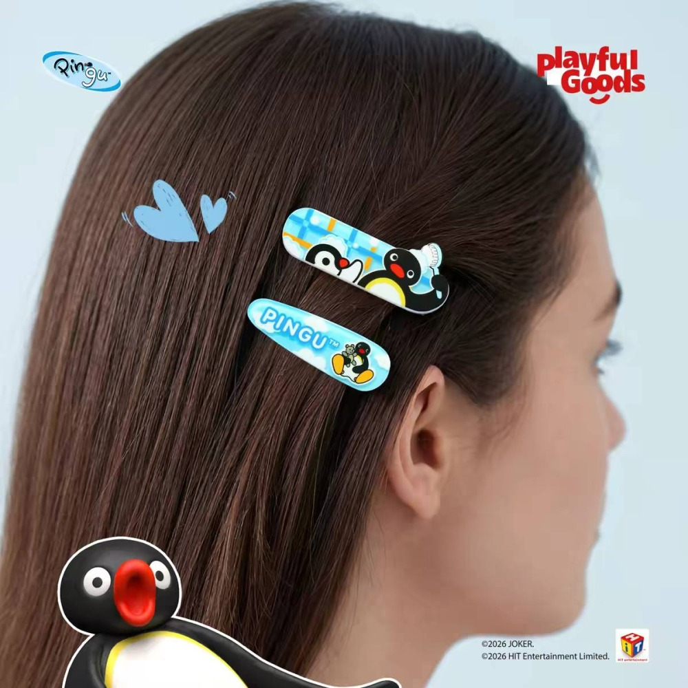 〈預購〉企鵝家族 pingu 藍色 壓克力髮夾 髮飾 2入組-細節圖4