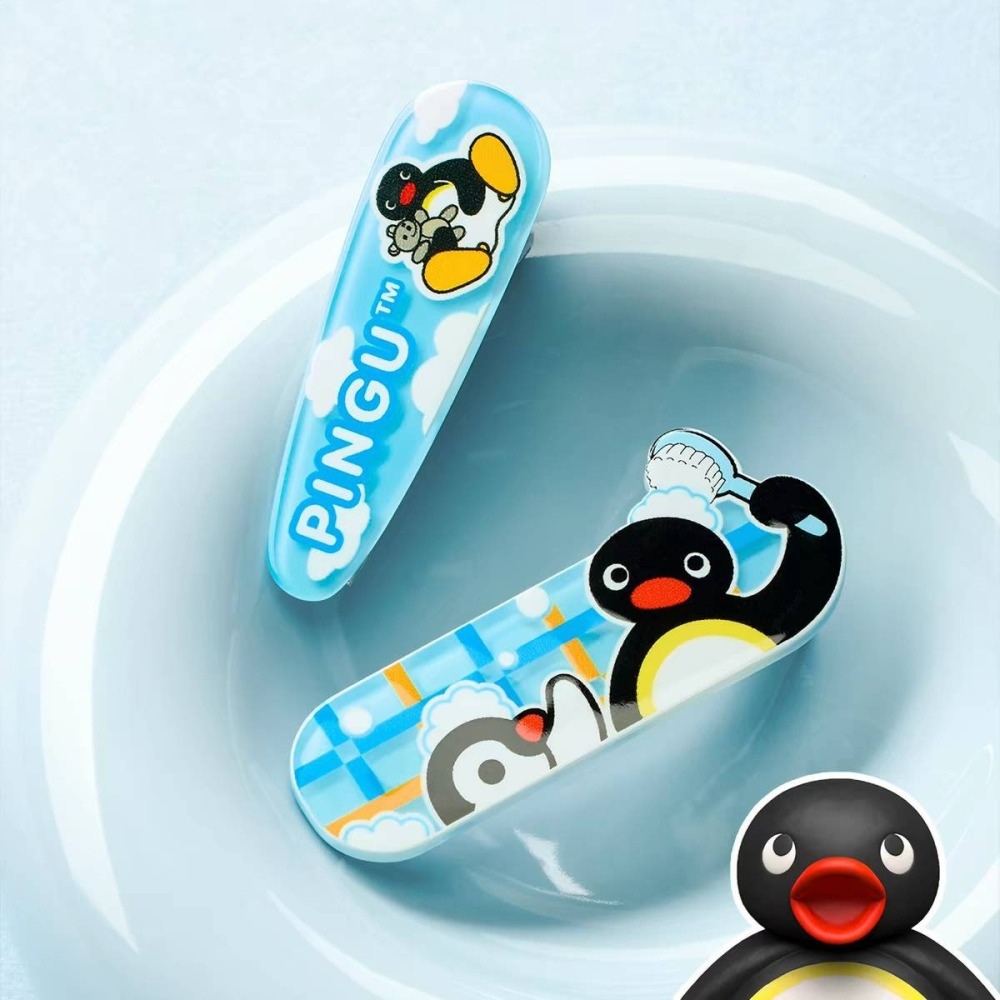 〈預購〉企鵝家族 pingu 藍色 壓克力髮夾 髮飾 2入組-細節圖5