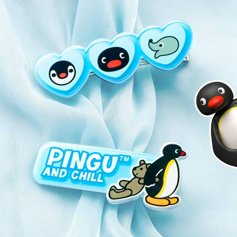 〈預購〉企鵝家族 pingu 藍色 壓克力髮夾 髮飾 2入組-細節圖6