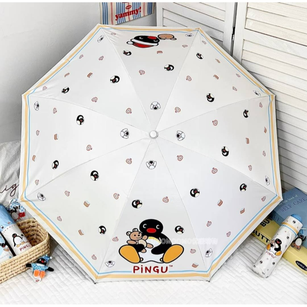 〈預購〉企鵝家族 pingu 圓形螺旋握把 三折 雨傘 陽傘 折疊傘-細節圖3
