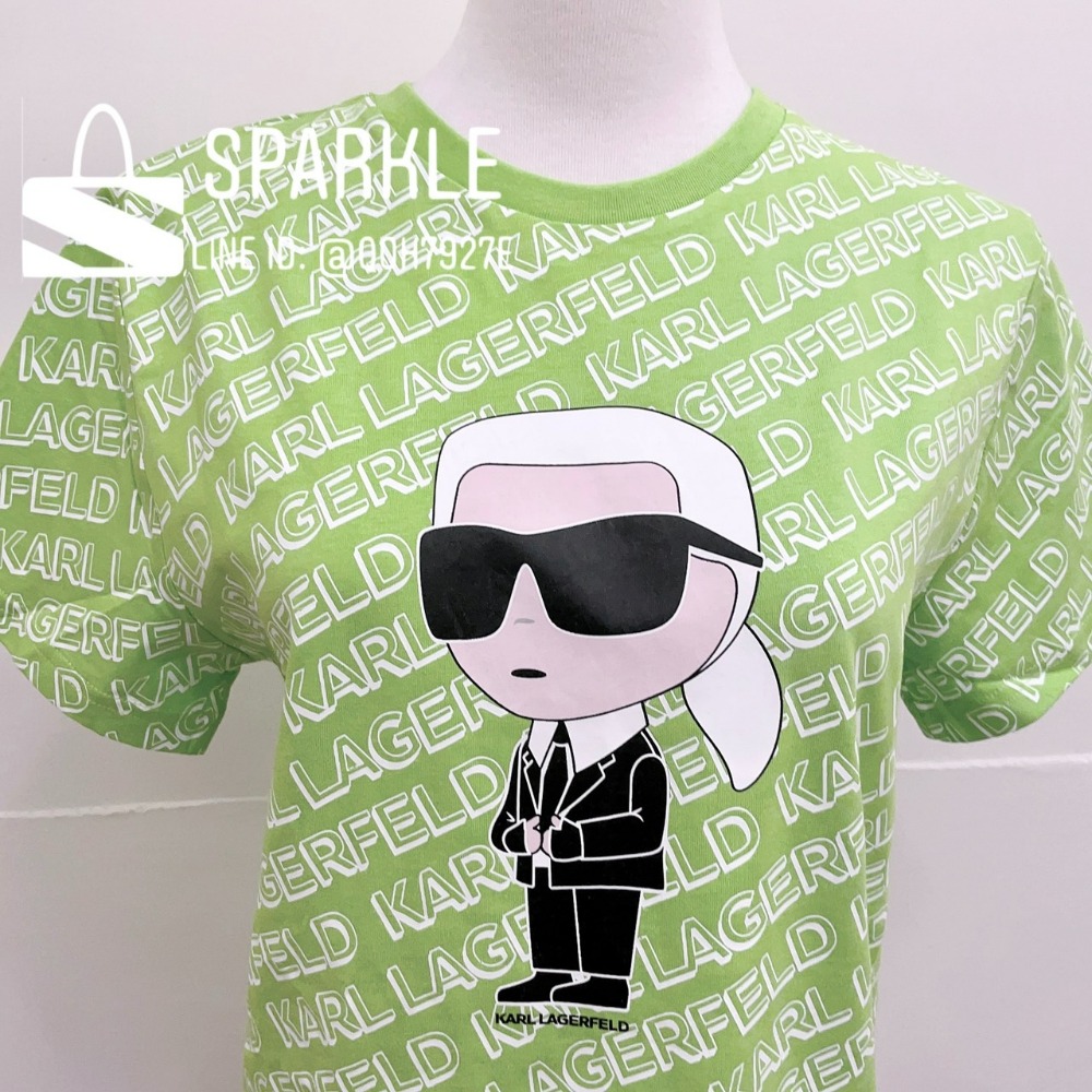 ✴Sparkle歐美精品✴ Karl Lagerfeld   老佛爺卡爾側身滿版斜紋logo短袖上衣T恤 青年版-細節圖6