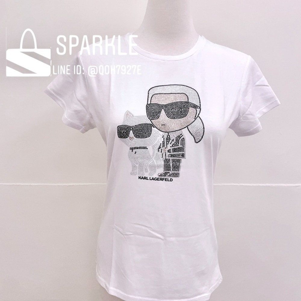 ✴Sparkle歐美精品✴ Karl Lagerfeld 側臉卡爾和貓咪水鑽短袖上衣T恤 青年版 現貨真品-細節圖5