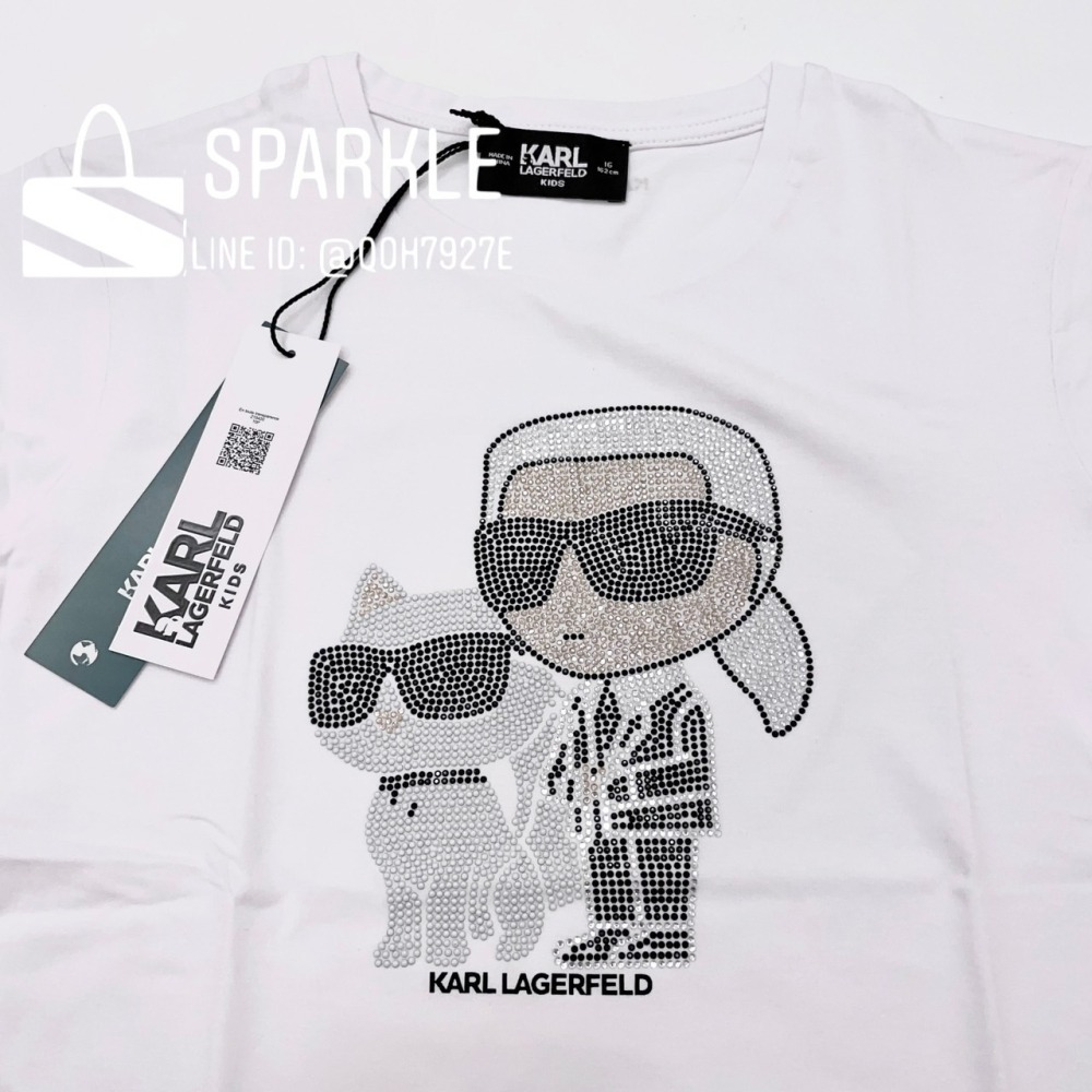 ✴Sparkle歐美精品✴ Karl Lagerfeld 側臉卡爾和貓咪水鑽短袖上衣T恤 青年版 現貨真品-細節圖8