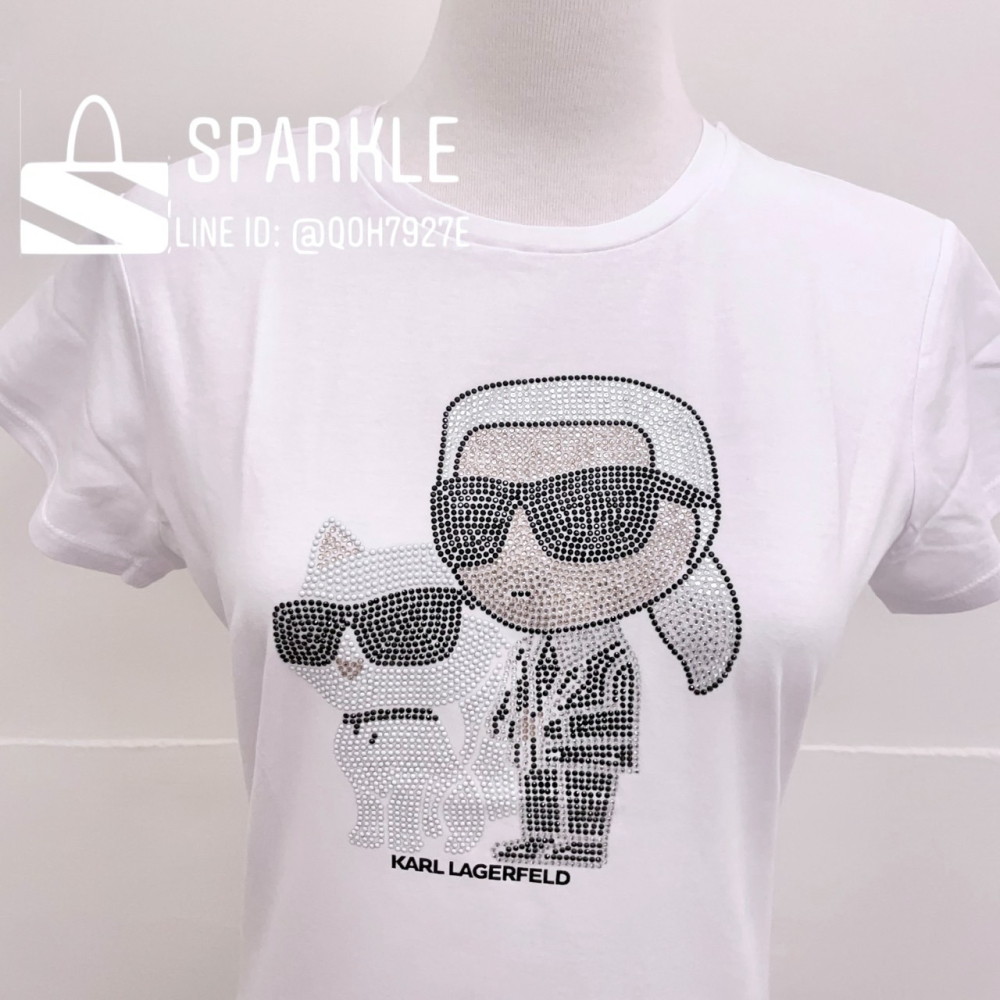 ✴Sparkle歐美精品✴ Karl Lagerfeld 側臉卡爾和貓咪水鑽短袖上衣T恤 青年版 現貨真品-細節圖6