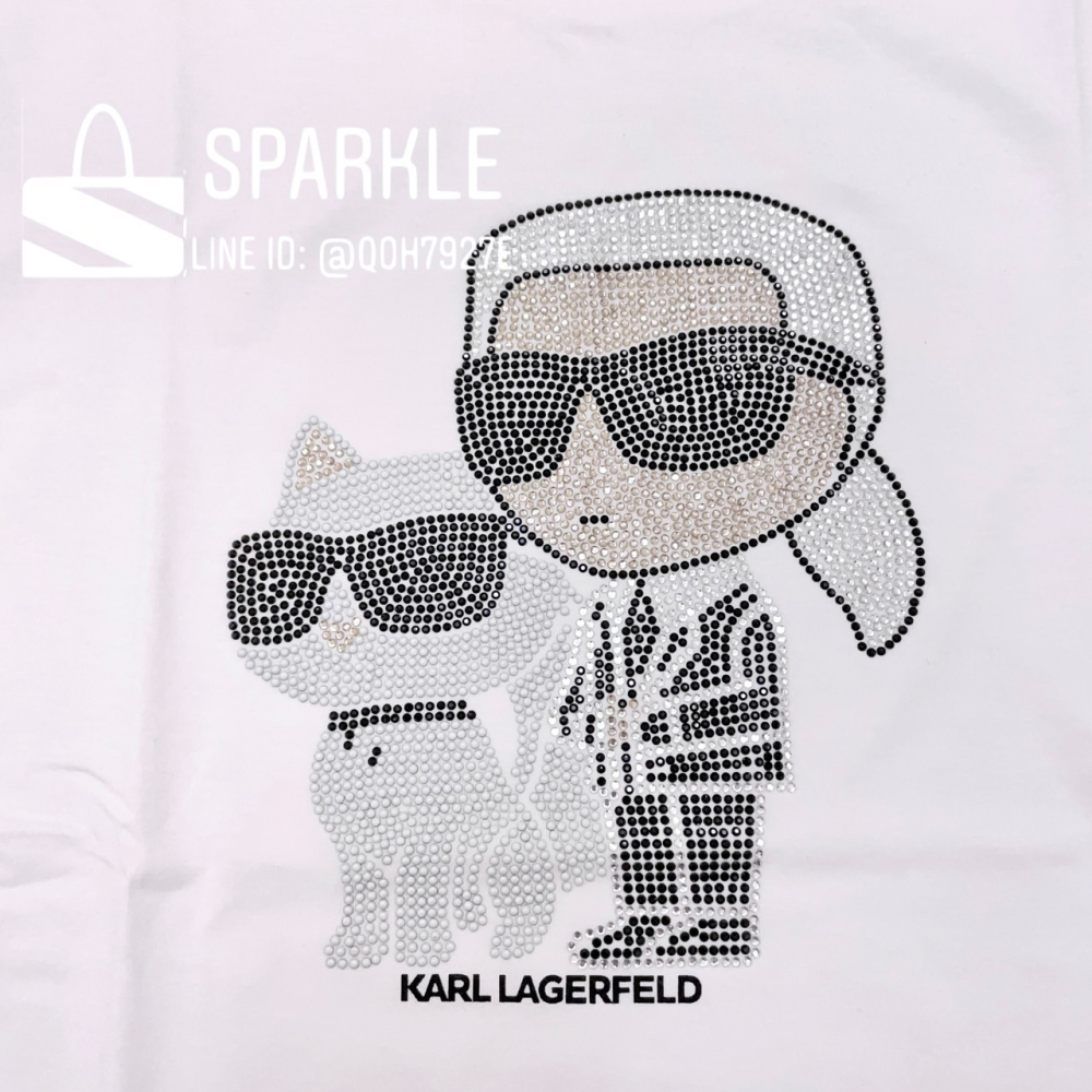 ✴Sparkle歐美精品✴ Karl Lagerfeld 側臉卡爾和貓咪水鑽短袖上衣T恤 青年版 現貨真品-細節圖9