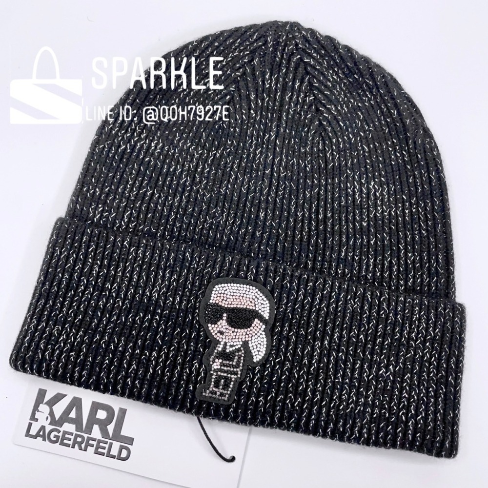 ✴Sparkle歐美精品✴ Karl Laferfeld 側身卡爾水鑽毛帽 針織帽 男女可戴 現貨真品-細節圖8