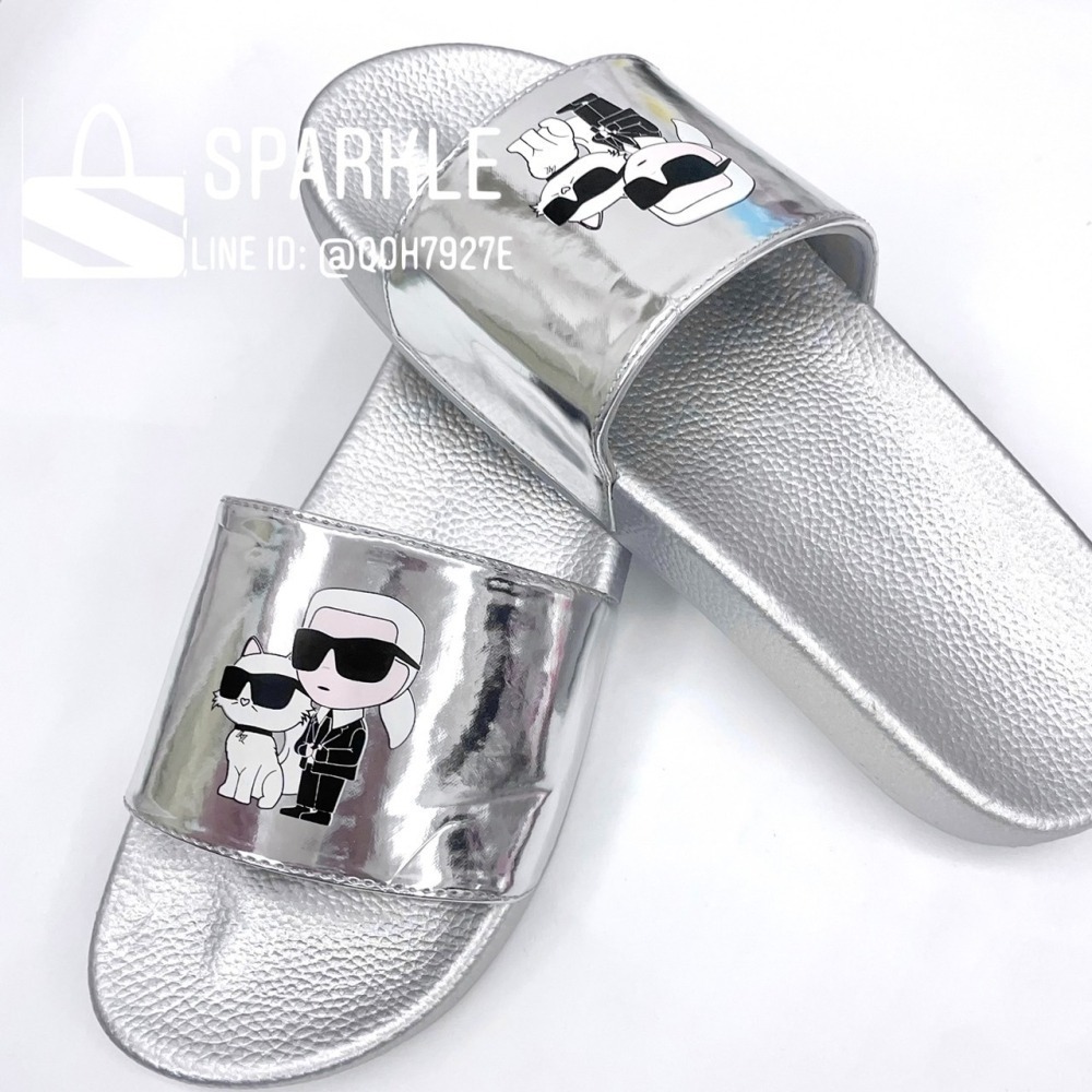 【預購】✴Sparkle歐美精品✴ Karl Lagerfeld 老佛爺卡爾+貓咪 品牌拖鞋 平底涼拖鞋 青年版-細節圖7