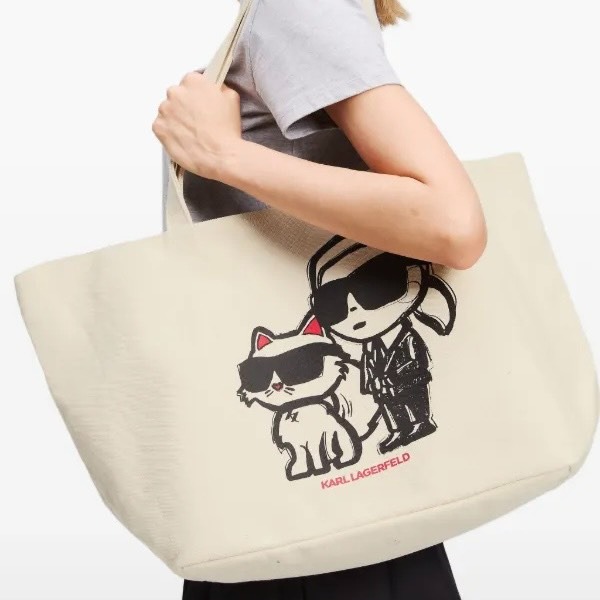 ✴Sparkle歐美精品✴ Karl Lagerfeld 老佛爺卡爾+貓咪繪畫風托特包 購物袋 帆布包 萬用袋 現貨-細節圖2