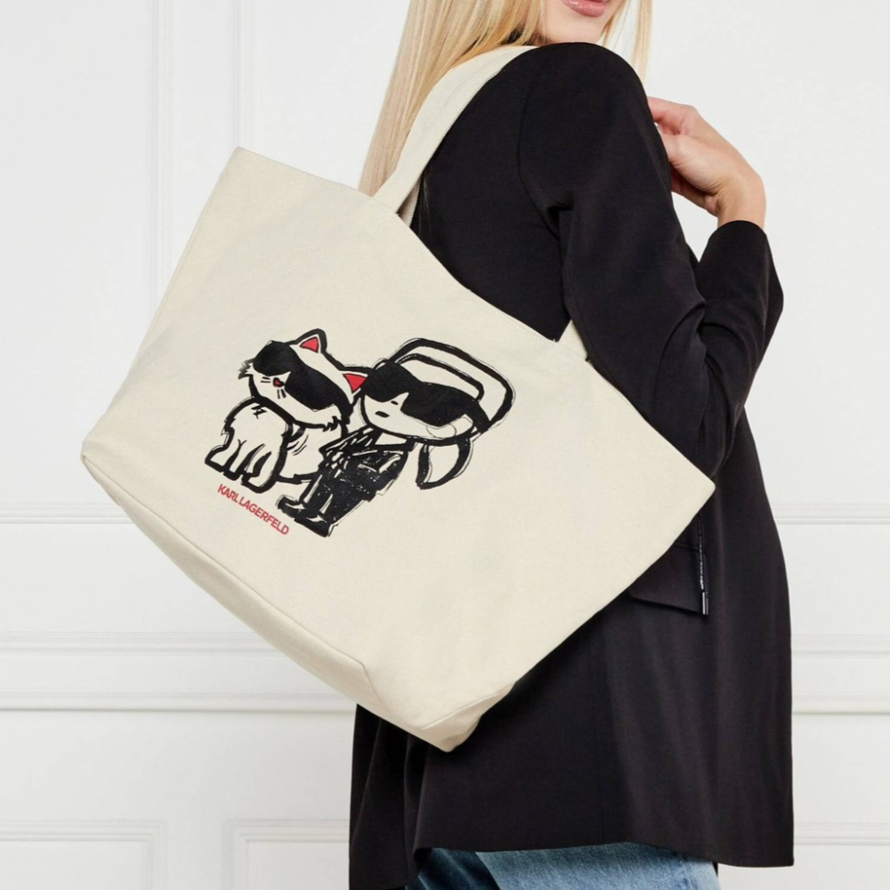 ✴Sparkle歐美精品✴ Karl Lagerfeld 老佛爺卡爾+貓咪繪畫風托特包 購物袋 帆布包 萬用袋 現貨-細節圖3