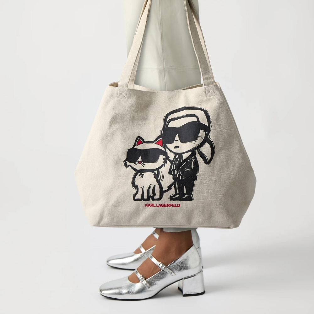 ✴Sparkle歐美精品✴ Karl Lagerfeld 老佛爺卡爾+貓咪繪畫風托特包 購物袋 帆布包 萬用袋 現貨-細節圖5