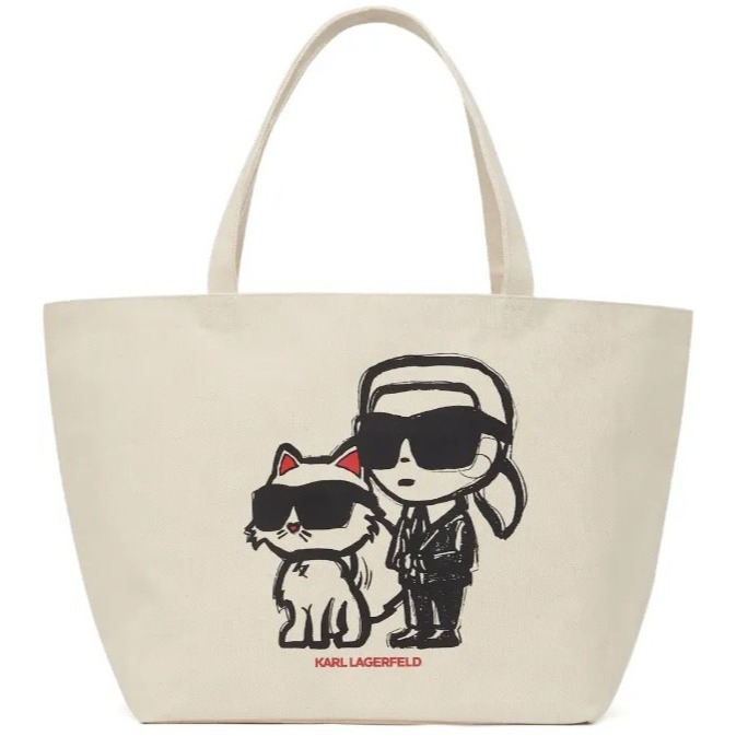 ✴Sparkle歐美精品✴ Karl Lagerfeld 老佛爺卡爾+貓咪繪畫風托特包 購物袋 帆布包 萬用袋 現貨-細節圖6