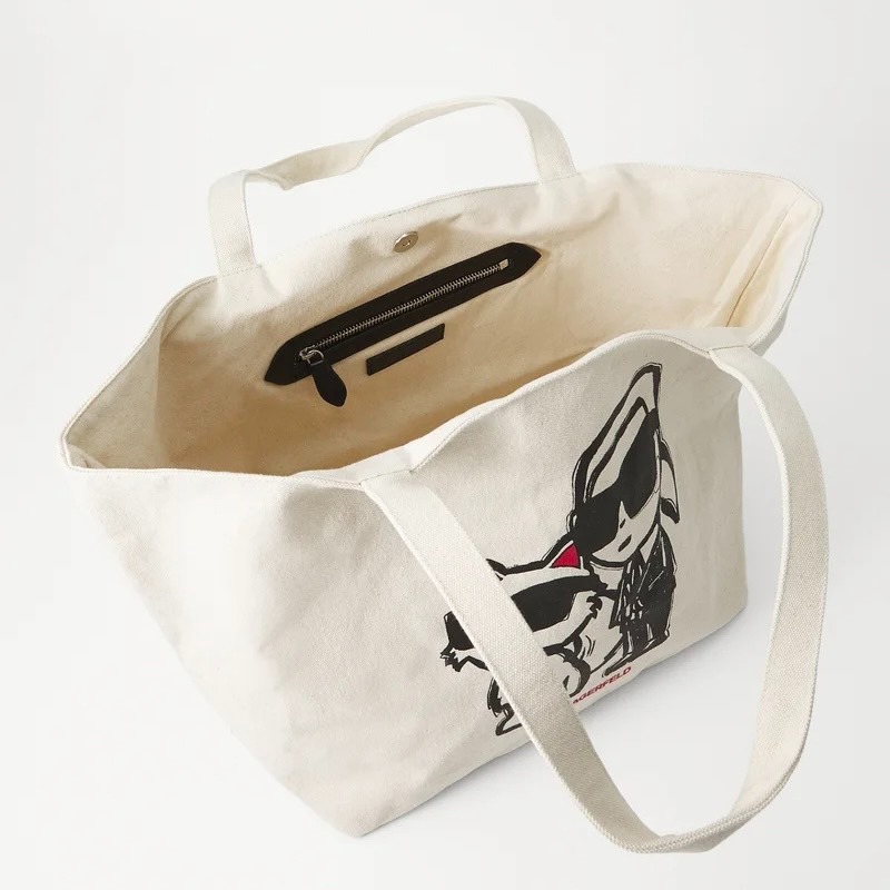 ✴Sparkle歐美精品✴ Karl Lagerfeld 老佛爺卡爾+貓咪繪畫風托特包 購物袋 帆布包 萬用袋 現貨-細節圖7