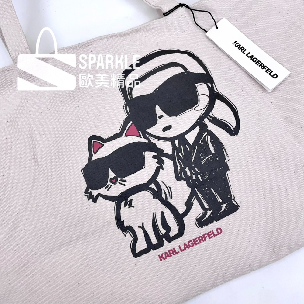 ✴Sparkle歐美精品✴ Karl Lagerfeld 老佛爺卡爾+貓咪繪畫風托特包 購物袋 帆布包 萬用袋 現貨-細節圖8