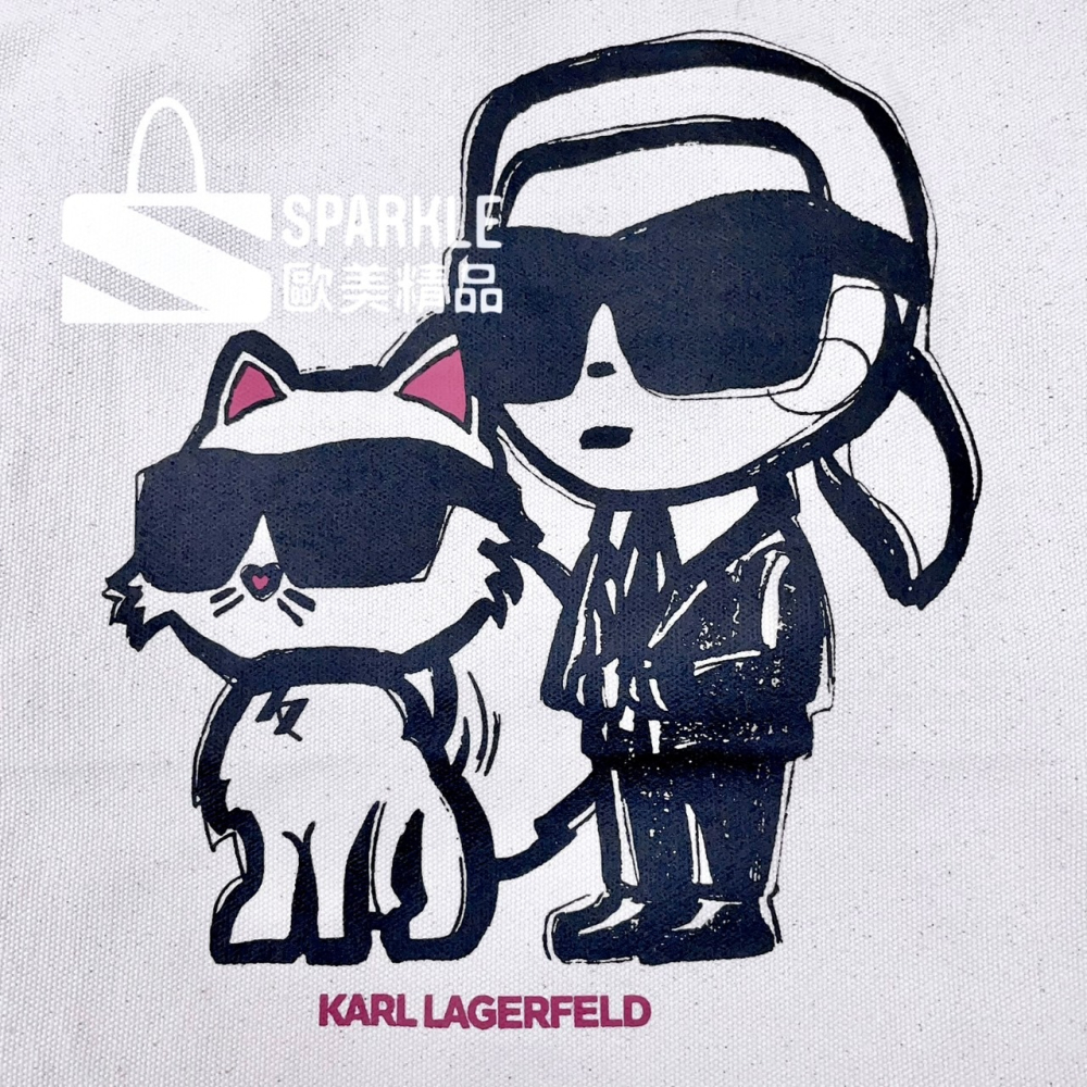 ✴Sparkle歐美精品✴ Karl Lagerfeld 老佛爺卡爾+貓咪繪畫風托特包 購物袋 帆布包 萬用袋 現貨-細節圖9
