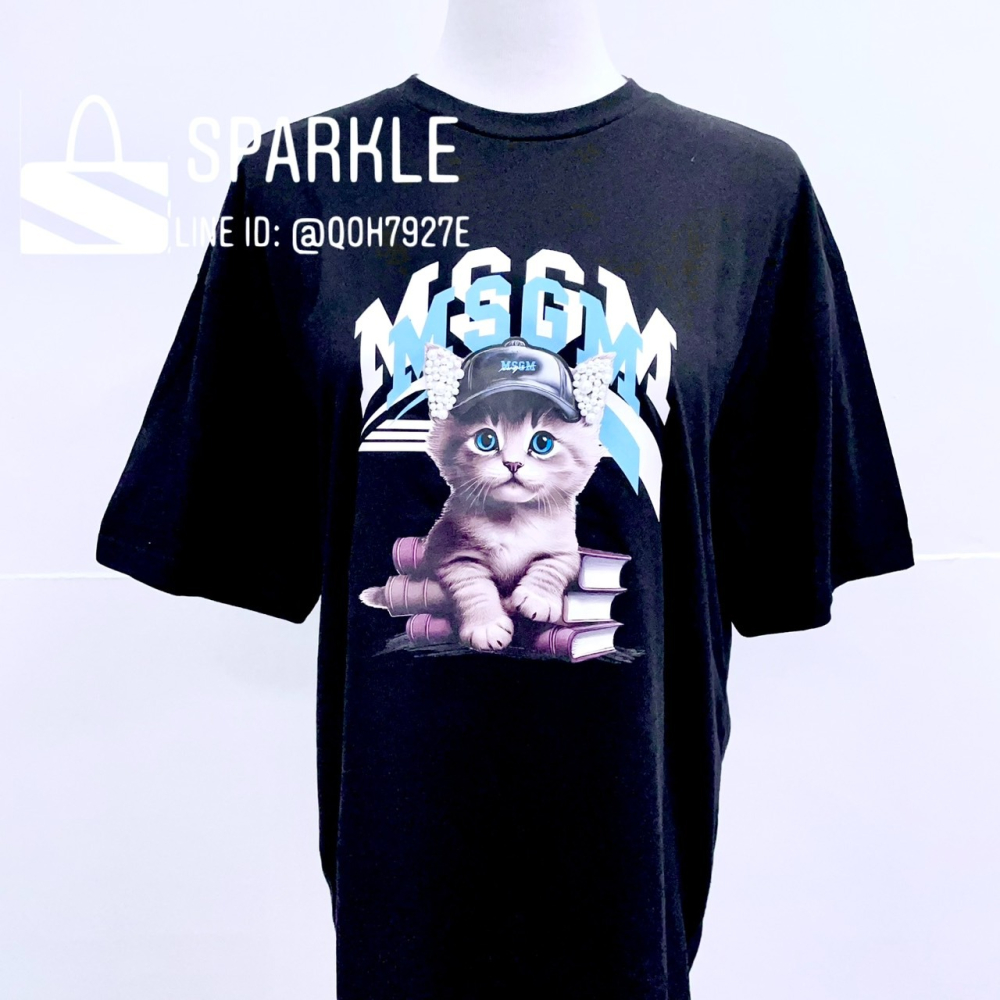 ✴ Sparkle歐美精品✴ MSGM 品牌logo+貓咪立體珍珠耳朵短袖上衣T恤 青年版 現貨/預購-細節圖5