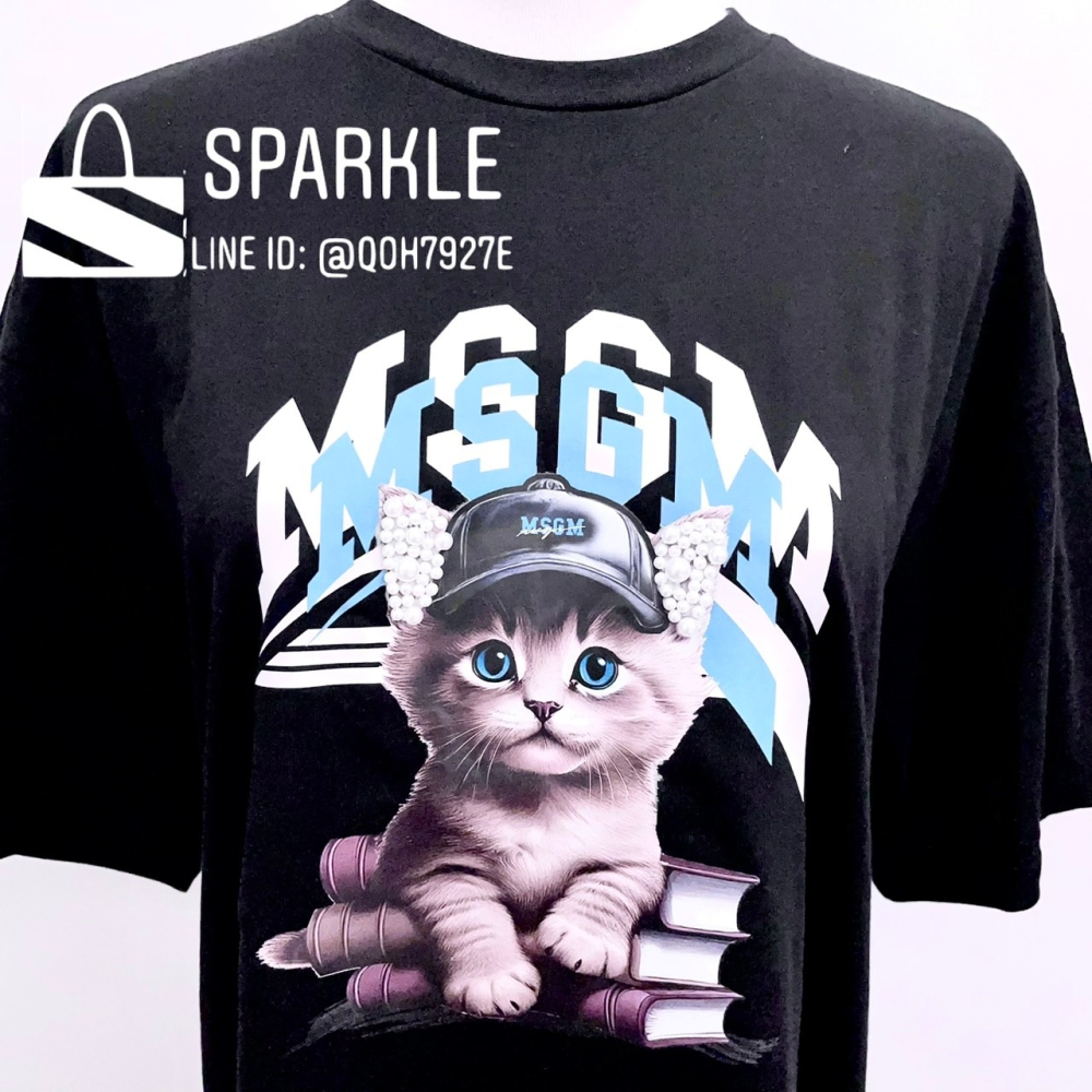 ✴ Sparkle歐美精品✴ MSGM 品牌logo+貓咪立體珍珠耳朵短袖上衣T恤 青年版 現貨/預購-細節圖6