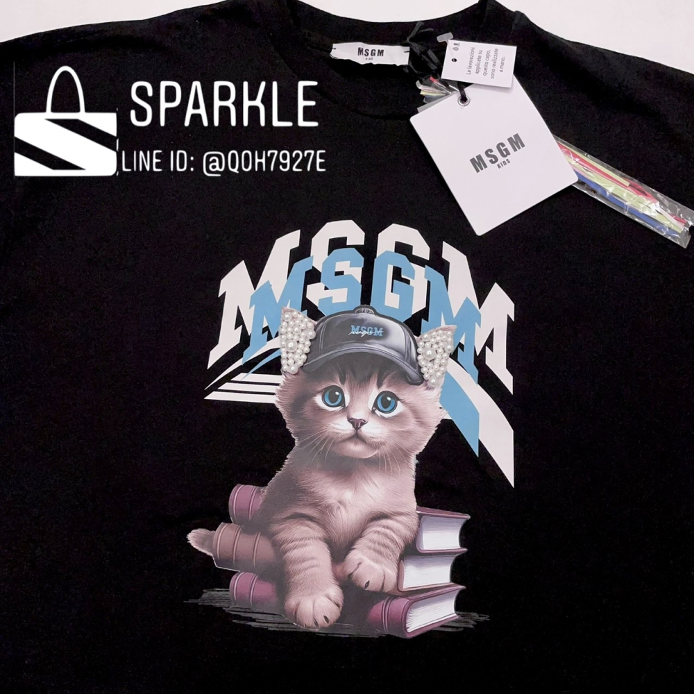 ✴ Sparkle歐美精品✴ MSGM 品牌logo+貓咪立體珍珠耳朵短袖上衣T恤 青年版 現貨/預購-細節圖8