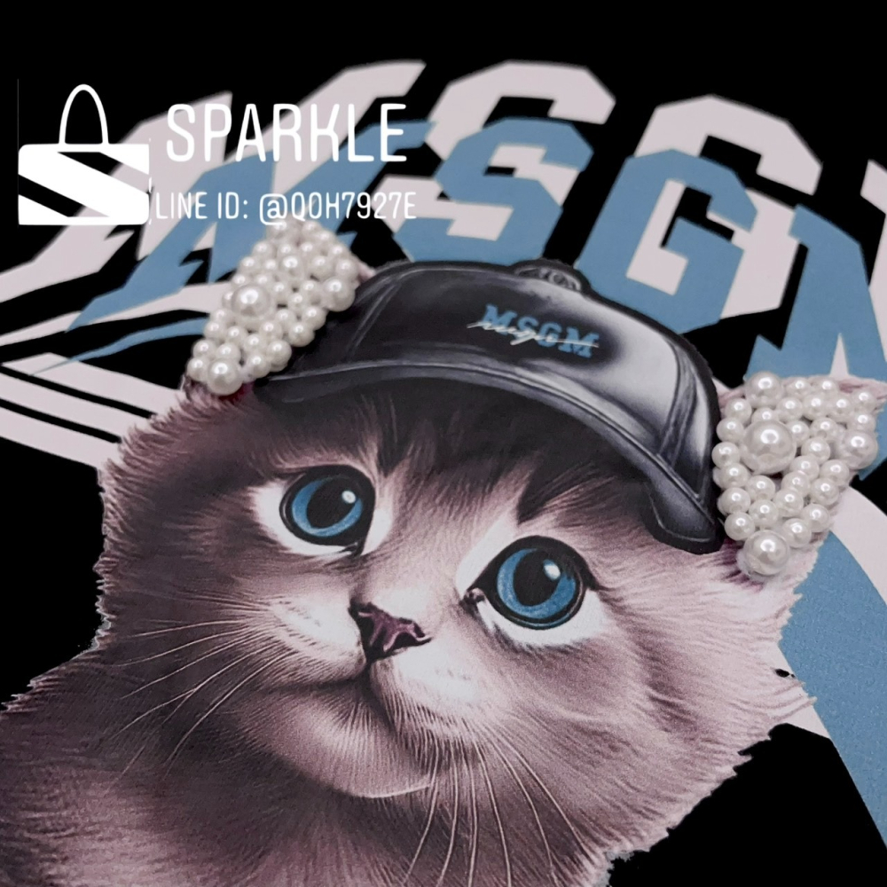 ✴ Sparkle歐美精品✴ MSGM 品牌logo+貓咪立體珍珠耳朵短袖上衣T恤 青年版 現貨/預購-細節圖9