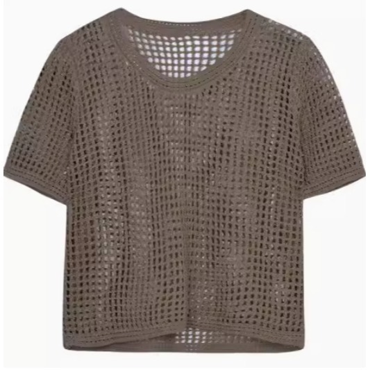 網洞短袖上衣(咖啡)-規格文內