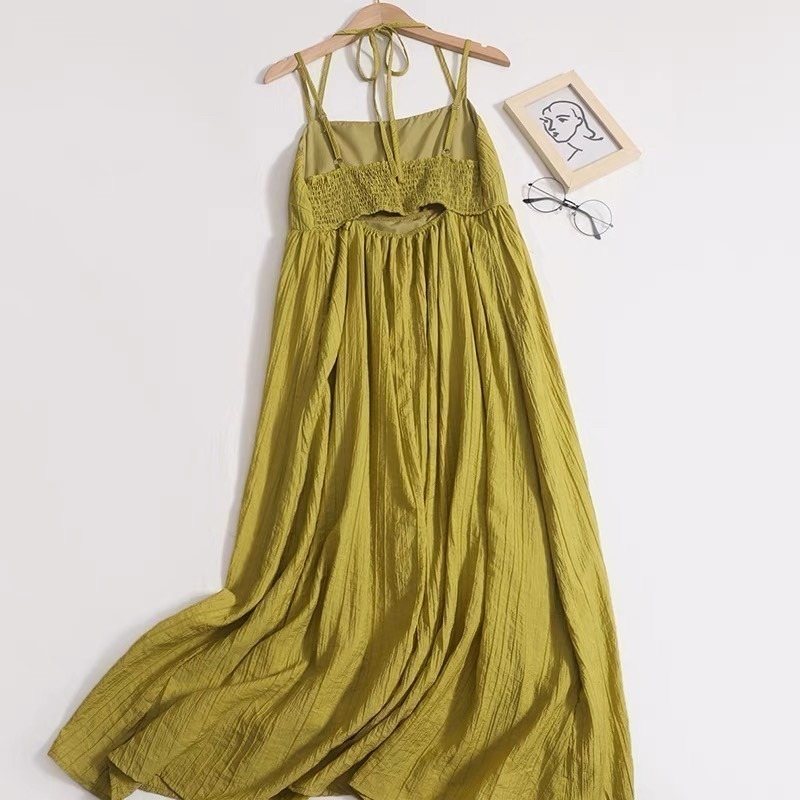 繞脖細肩洋裝(芥綠)-規格文內