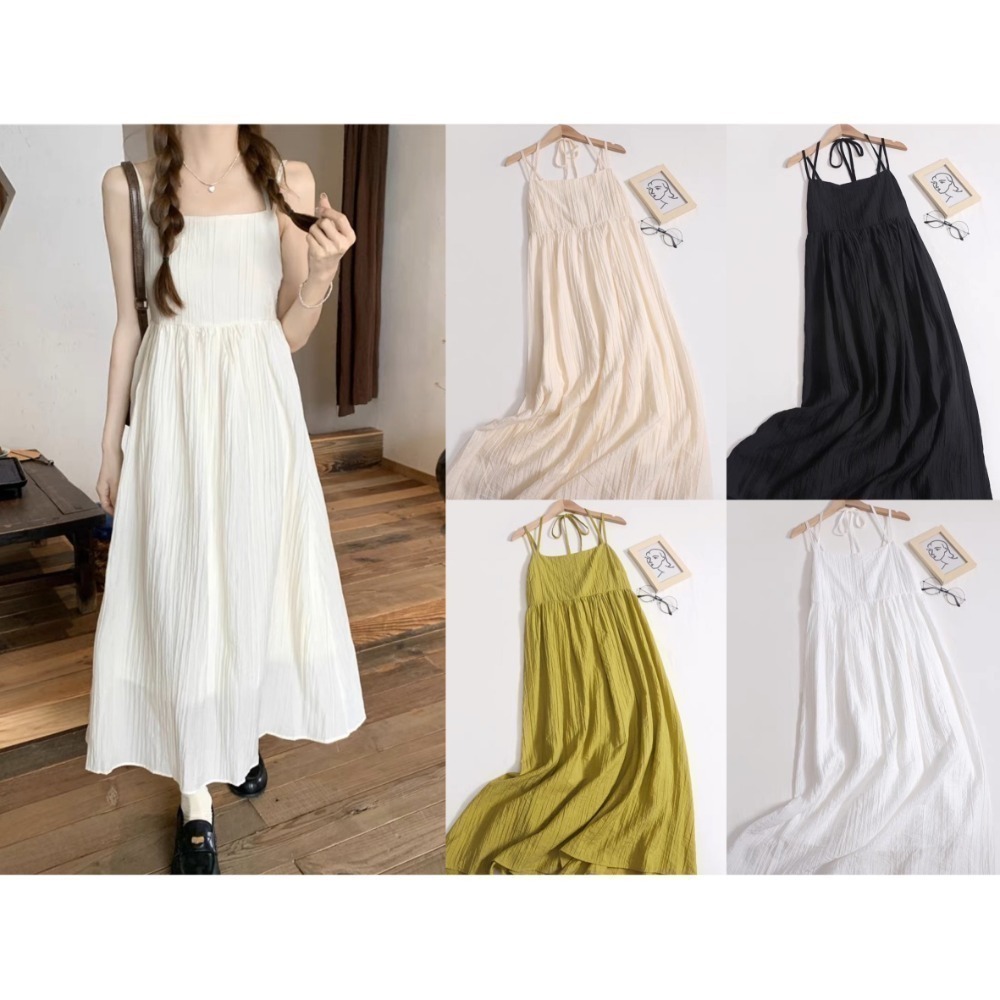 繞脖細肩洋裝(杏)-規格文內