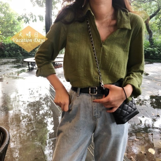 個性風排扣襯衣(軍墨綠)-規格文內