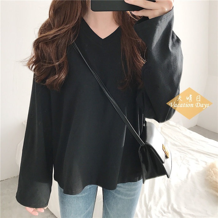 寬袖大學T(天黑色)-規格文內