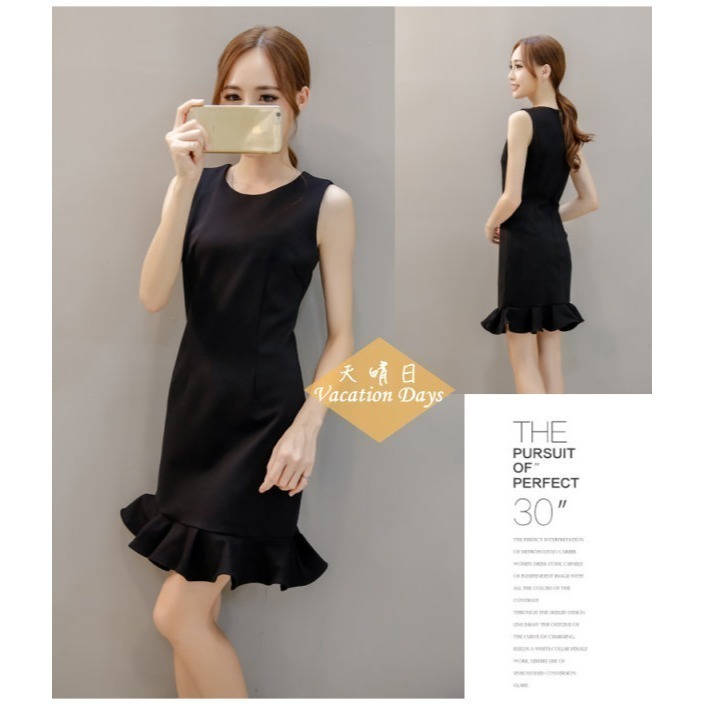 魚尾荷葉無袖洋(S黑)-規格文內