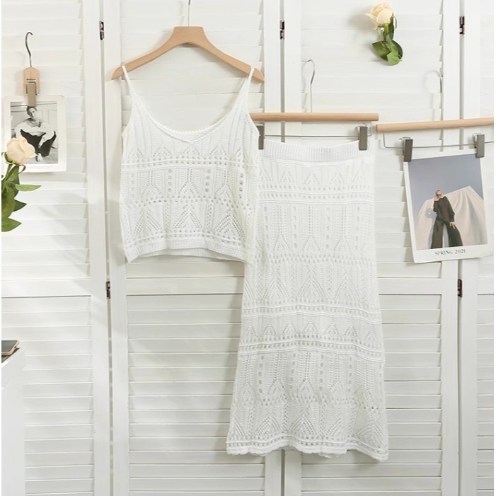 針織縷空套裝(白)-規格文內
