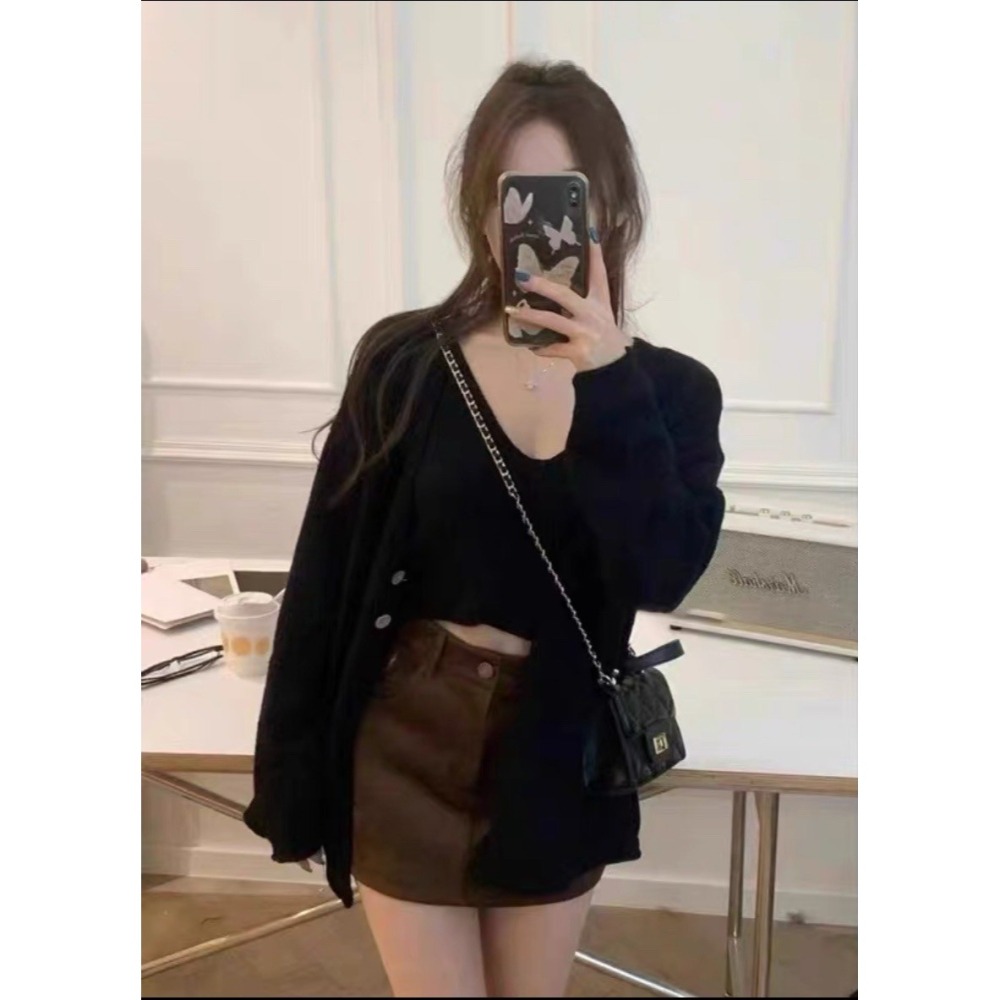 天晴日☀️套裝女 慵懶風 寬鬆針織上衣 針織外套+背心 兩件套 秋冬顯瘦 冬天女裝套裝 V領毛衣 毛衣 2024-細節圖7