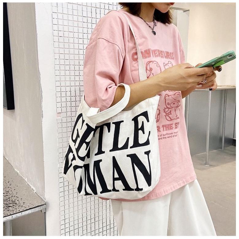 🇹🇼台灣出貨 👏印花帆布袋大容量單肩大包字母休閒托特包時尚手提帆布包-細節圖6