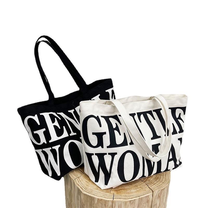 🇹🇼台灣出貨 👏印花帆布袋大容量單肩大包字母休閒托特包時尚手提帆布包-細節圖7