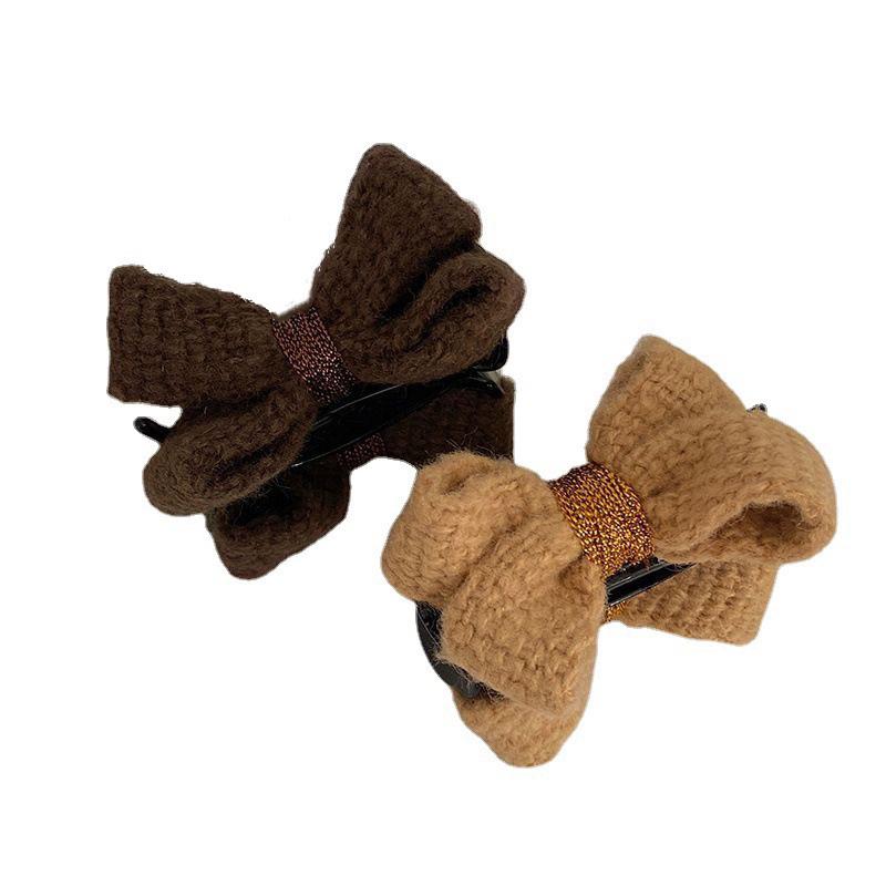 🇹🇼台灣出貨👏 優雅毛線蝴蝶結頭飾髮夾 可愛氣質丸子頭抓夾高級感髮夾-細節圖3