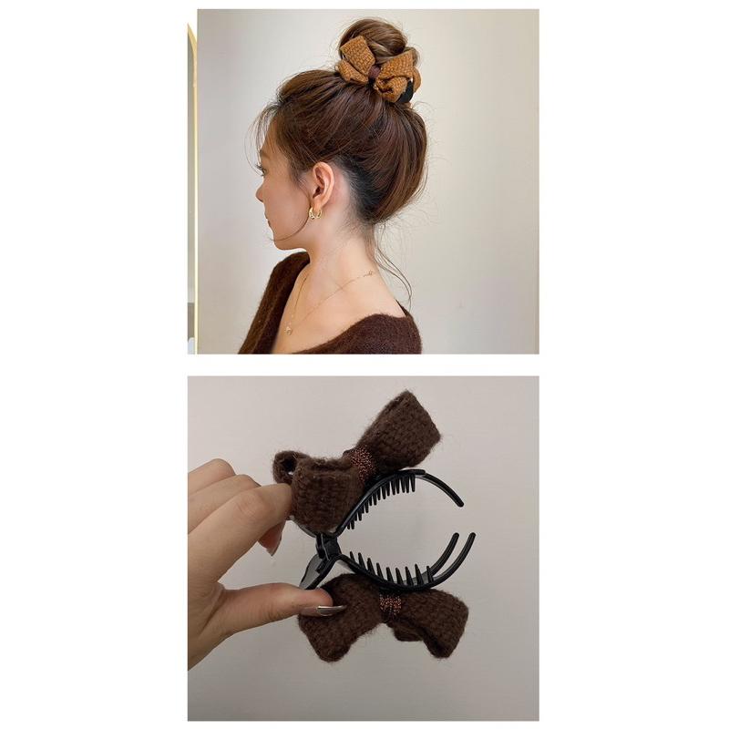 🇹🇼台灣出貨👏 優雅毛線蝴蝶結頭飾髮夾 可愛氣質丸子頭抓夾高級感髮夾-細節圖5