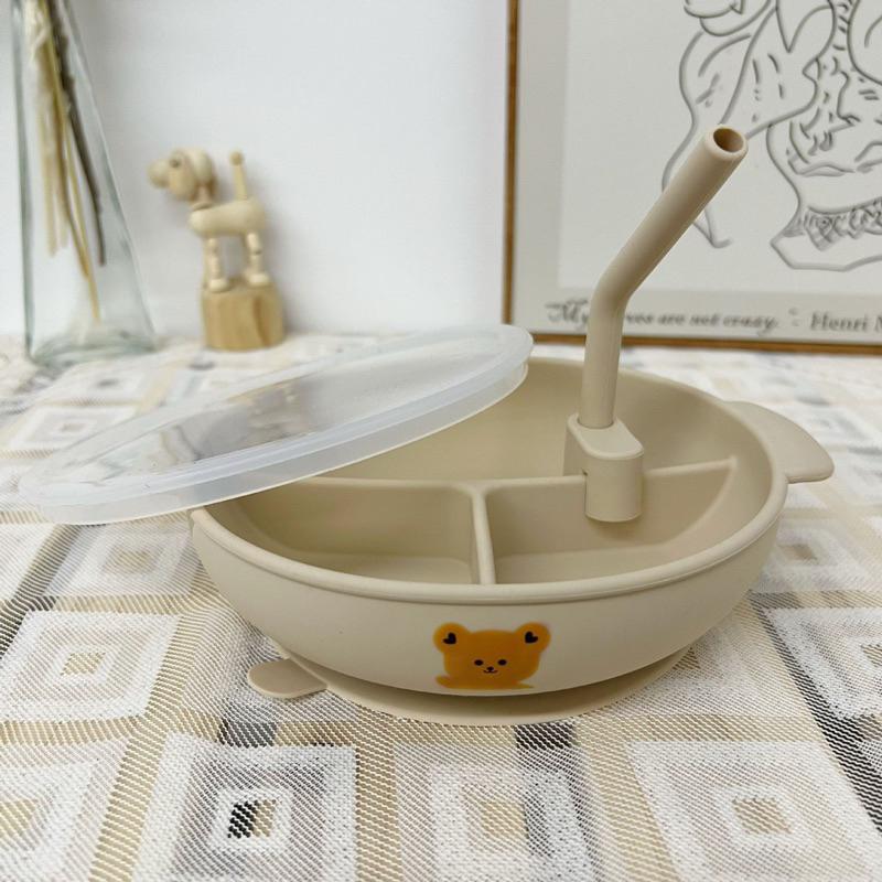 🇹🇼台灣出貨👏 韓風寶寶輔食硅膠餐盤 一體式防燙分格餐盤 吸盤餐具吃飯碗-細節圖5