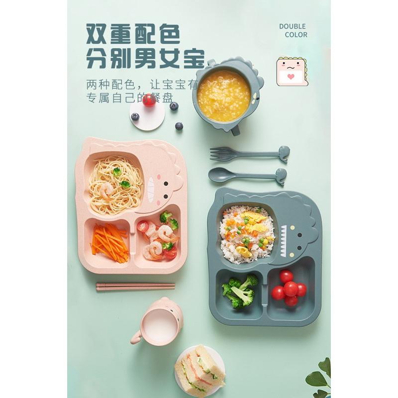 🇹🇼台灣出貨👏創意恐龍卡通 兒童餐具 碗筷套装 寶寶輔食碗 家用麥纖維盤子-細節圖2