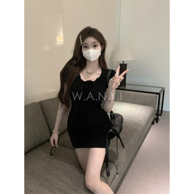 W.A.N.Y.I  綁帶抓皺短袖連衣裙 洋裝-細節圖5