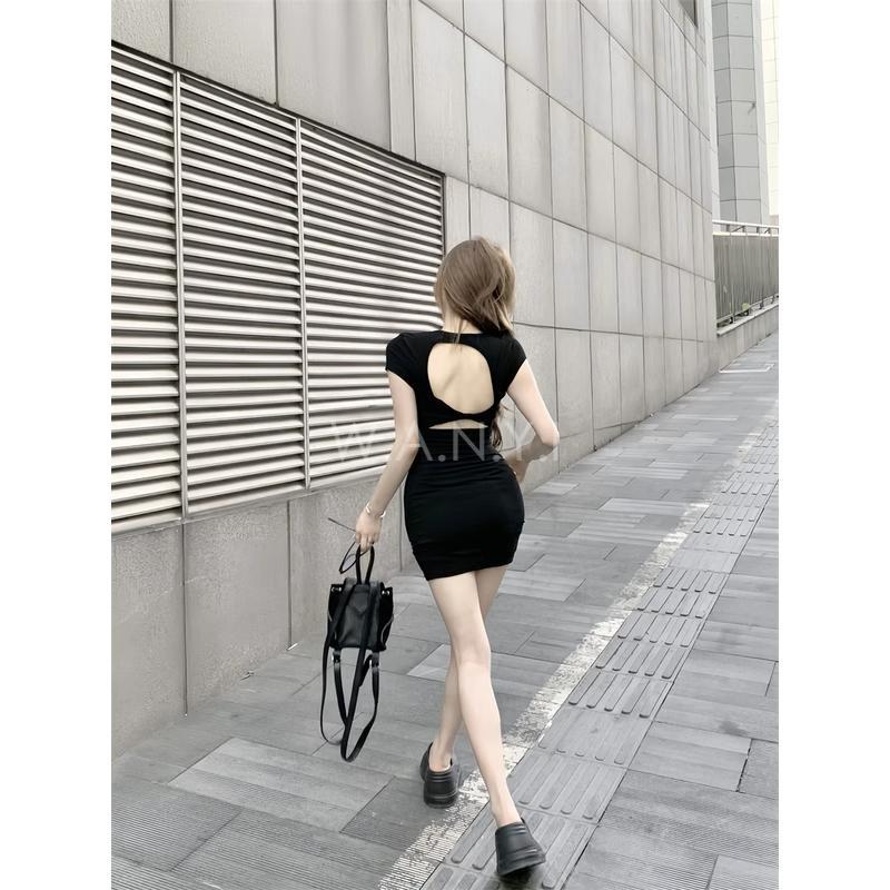 W.A.N.Y.I 性感U領露背短袖連衣裙 洋裝-細節圖4