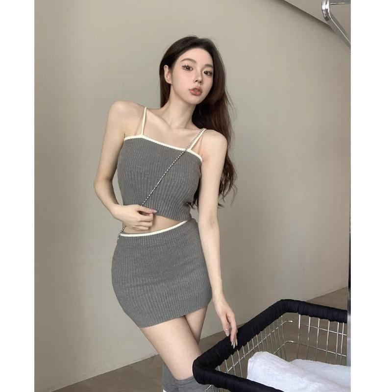 W.A.N.Y.I百搭小香短款針織背心+半身裙兩件套套裝-細節圖4