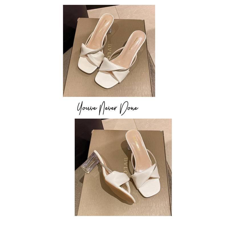 W.A.N.Y.I 百搭水鑽露趾水晶粗跟一字拖高跟凉拖鞋-細節圖7