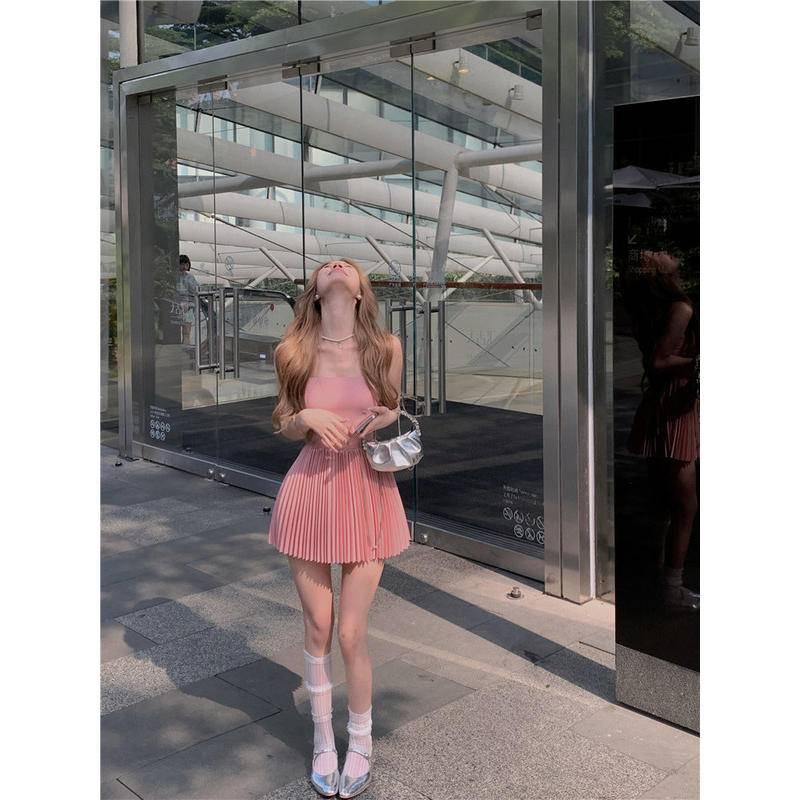 W.A.N.Y.I  粉色露背吊帶百褶連衣裙-細節圖4