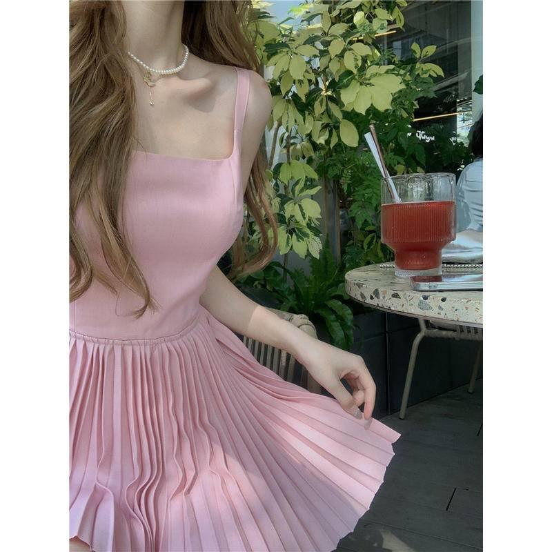 W.A.N.Y.I  粉色露背吊帶百褶連衣裙-細節圖6