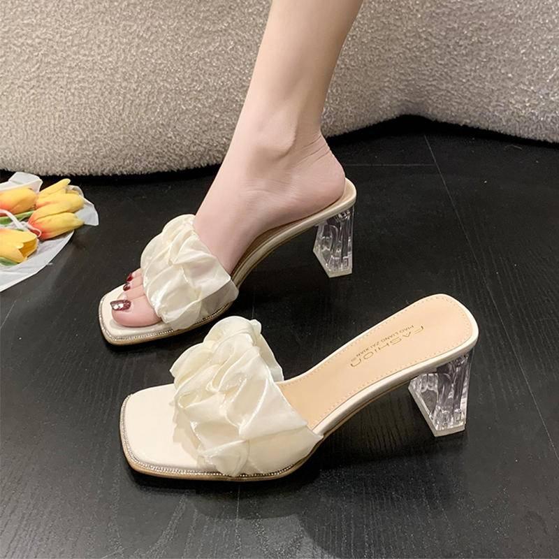 W.A.N.Y.I  法式網紗一字帶仙女風高跟凉拖鞋透明跟鞋-細節圖2