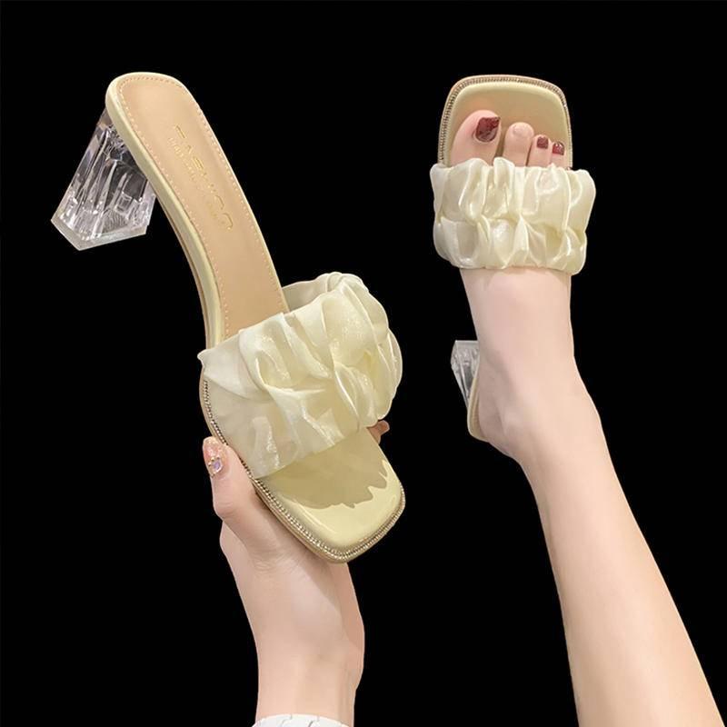 W.A.N.Y.I  法式網紗一字帶仙女風高跟凉拖鞋透明跟鞋-細節圖3