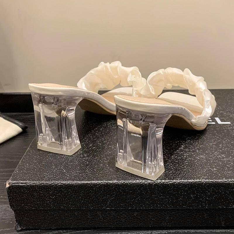 W.A.N.Y.I  法式網紗一字帶仙女風高跟凉拖鞋透明跟鞋-細節圖4