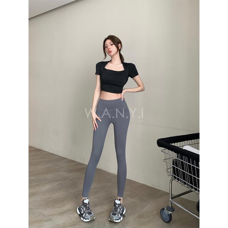 W.A.N.Y.I 短袖運動修身上衣+高腰緊身瑜伽褲休閒兩件套 套裝-細節圖5