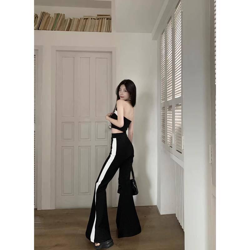 W.A.N.Y.I辣妹撞色抹胸背心上衣+喇叭闊腿褲兩件套套裝-細節圖6