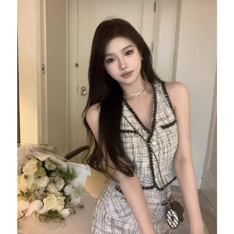 W.A.N.Y.I小香風背心上衣+高腰半身裙兩件套套裝-細節圖4