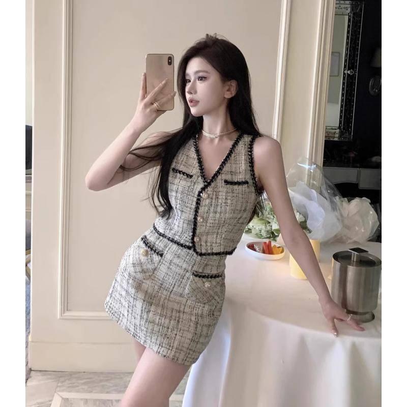 W.A.N.Y.I小香風背心上衣+高腰半身裙兩件套套裝-細節圖5