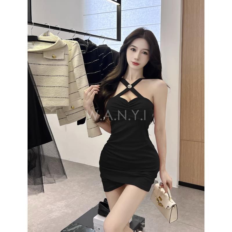 W.A.N.Y.I 性感交叉不規則抓皺吊帶連身裙 洋裝-細節圖7